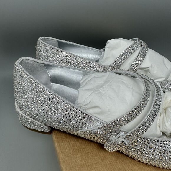 CHRISTIAN LOUBOUTIN MISS JANE STRASS CRYSTAL Flat Shoe Size EU 38.5/8.5 - Picture 2 of 16